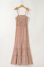 Load image into Gallery viewer, Khaki Thin Straps Smocked Bodice Wide Leg Floral Jumpsuit