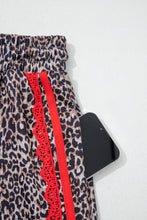 Load image into Gallery viewer, Brown Wild Leopard Print Contrast Lace Striped Detail Drawstring Pants