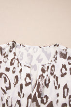Load image into Gallery viewer, Khaki Leopard Print Split Neck Balloon Sleeve Blouse