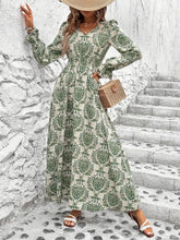Load image into Gallery viewer, Smocked Printed V-Neck Flounce Sleeve Dress