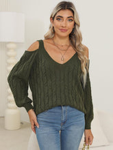 Load image into Gallery viewer, Cable-Knit V-Neck Long Sleeve Sweater