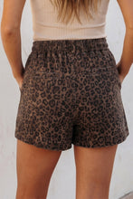 Load image into Gallery viewer, Brown Leopard Print Elastic Waist Drawstring Denim Skort