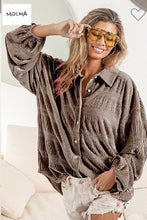 Load image into Gallery viewer, Wrinkle Effect Tiered Shirring Velvet Shirt