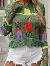 Load image into Gallery viewer, Openwork Color Block Round Neck Sweater