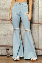Load image into Gallery viewer, HIGH WAISTED FLARE W DISTRESS DETAIL