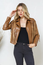 Load image into Gallery viewer, Faux Leather Moto Fringe Jacket