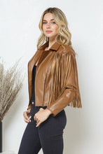 Load image into Gallery viewer, Faux Leather Moto Fringe Jacket