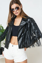 Load image into Gallery viewer, Faux Leather Moto Fringe Jacket