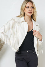 Load image into Gallery viewer, Faux Leather Moto Fringe Jacket