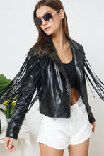 Load image into Gallery viewer, Faux Leather Moto Fringe Jacket
