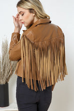 Load image into Gallery viewer, Faux Leather Moto Fringe Jacket