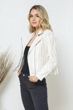 Load image into Gallery viewer, Faux Leather Moto Fringe Jacket