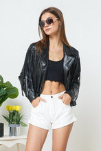 Load image into Gallery viewer, Faux Leather Moto Fringe Jacket