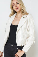 Load image into Gallery viewer, Faux Leather Moto Fringe Jacket