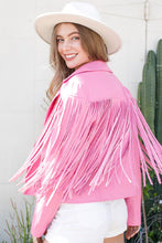 Load image into Gallery viewer, Faux Leather Moto Fringe Jacket