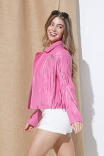 Load image into Gallery viewer, Faux Leather Moto Fringe Jacket