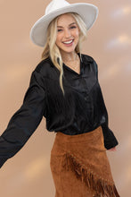 Load image into Gallery viewer, Satin Shirt Blouse with Chevron Fringe
