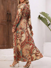 Load image into Gallery viewer, Smocked Printed V-Neck Flounce Sleeve Dress