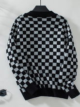 Load image into Gallery viewer, Checkered V-Neck Dropped Shoulder Sweater