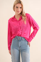 Load image into Gallery viewer, Satin Shirt Blouse with Chevron Fringe