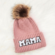 Load image into Gallery viewer, Chenille Mama Patch Faux Fur Pom Beanie Cap
