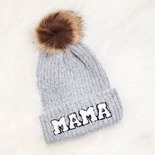 Load image into Gallery viewer, Chenille Mama Patch Faux Fur Pom Beanie Cap