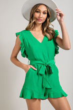 Load image into Gallery viewer, V-NECK RUFFLED WAIST TIE ROMPER