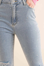 Load image into Gallery viewer, Studded Rhinestone Distressed Denim Jeans