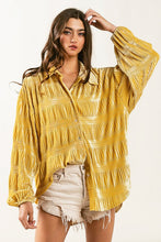 Load image into Gallery viewer, Wrinkle Effect Tiered Shirring Velvet Shirt