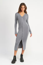 Load image into Gallery viewer, V NECK MIDI DRESS WITH TWO WAY ZIPPER