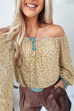Load image into Gallery viewer, Beige Leopard Velvet Burnout Off Shoulder Long Sleeve Blouse