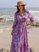 Load image into Gallery viewer, Printed Tie Neck Balloon Sleeve Maxi Dress