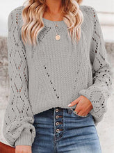 Load image into Gallery viewer, Openwork Round Neck Lantern Sleeve Sweater
