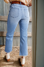 Load image into Gallery viewer, Beau Blue Mineral Wash Raw Hem High Waist Flared Jeans