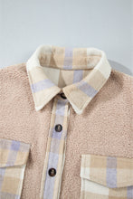 Load image into Gallery viewer, Smoke Gray Plaid Patchwork Collared Button-up Sherpa Long Coat