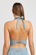 Load image into Gallery viewer, HALTER DENIM TOP WITH BACK TIE