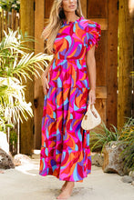 Load image into Gallery viewer, Abstract High Waist Ruffle Tiered Long Dress