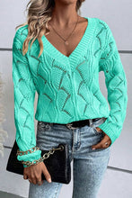 Load image into Gallery viewer, Women Hollow Out Knit V Neck Drop Shoulder Sweater