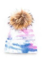 Load image into Gallery viewer, Large Genuine Fur Pom Tie Dyed Cotton Blend Beanie