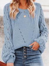 Load image into Gallery viewer, Openwork Round Neck Lantern Sleeve Sweater