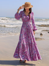 Load image into Gallery viewer, Printed Tie Neck Balloon Sleeve Maxi Dress