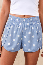 Load image into Gallery viewer, Sky Blue Polka Dot Print Shirred High Waist Casual Shorts