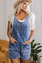Load image into Gallery viewer, Dusk Blue Sleeveless U Neck Patched Pocket Denim Romper