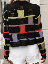 Load image into Gallery viewer, Openwork Color Block Round Neck Sweater