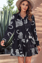 Load image into Gallery viewer, Leopard Collared Neck Long Sleeve Mini Dress