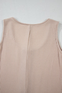 Parchment Corded Knit Side Pockets Buttoned Sleeveless Romper