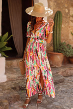 Load image into Gallery viewer, Pink Boho Tie-dye Print V Neck Maxi Dress