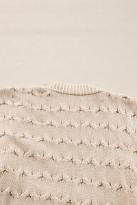 Jet Stream Cable Knit Eyelet Side Pockets Baggy Cardigan