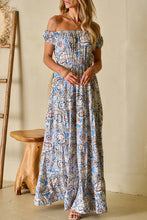 Load image into Gallery viewer, Blue Boho Paisley Print Off Shoulder Maxi Dress