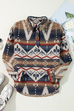 Load image into Gallery viewer, Brown Western Aztec Collared Button-up Sweatshirt